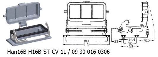 Han 16B H16B-ST-CV-1L 09 30 016 0306 Bulkhead panel mounting 1lever with cover OUKERUI Harting ILME Heavy duty connector.jpg